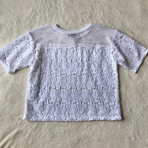 LOFT Floral Lace and Mesh Top in White - Picture 6 of 12